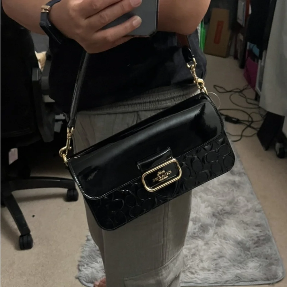 Coach NWT Morgan Shoulder Bag In Signature patent leather black 🤩 - Picture 11 of 15